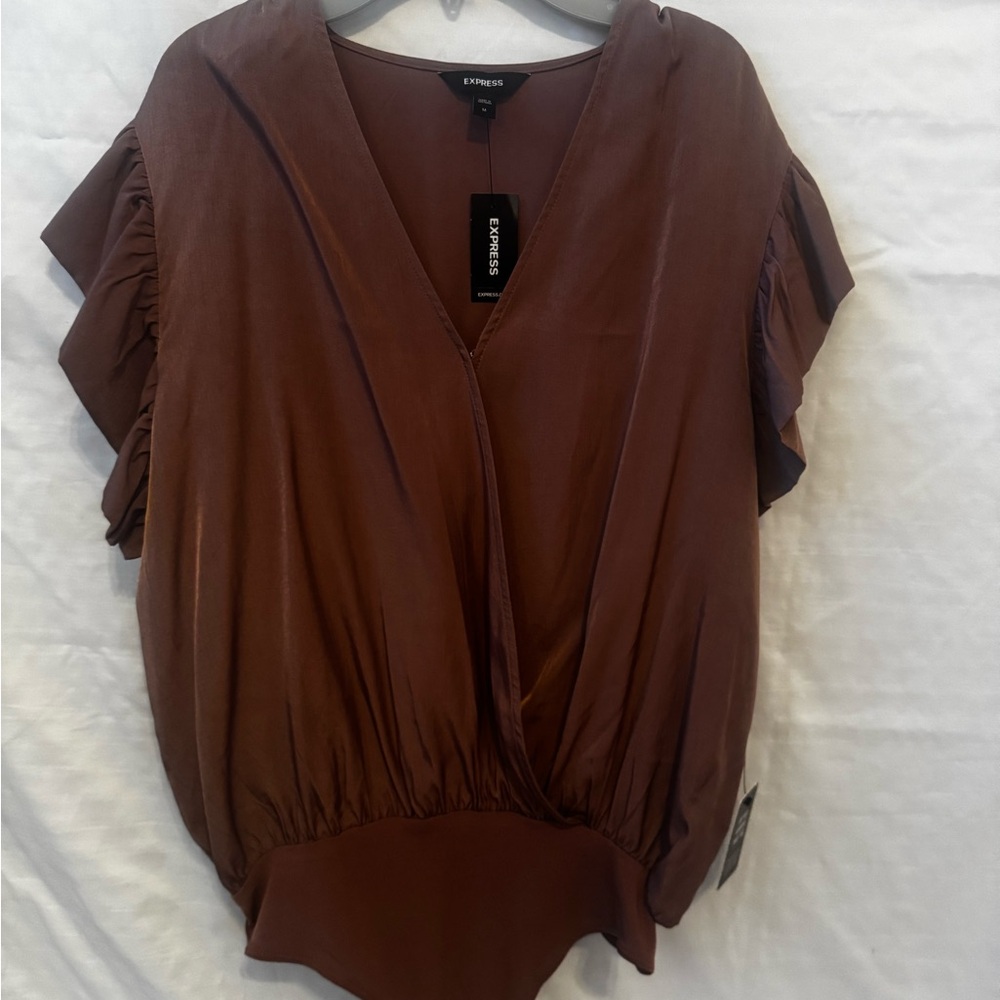 Express Brown Dolman Sleeve Bodysuit with Sailor Collar